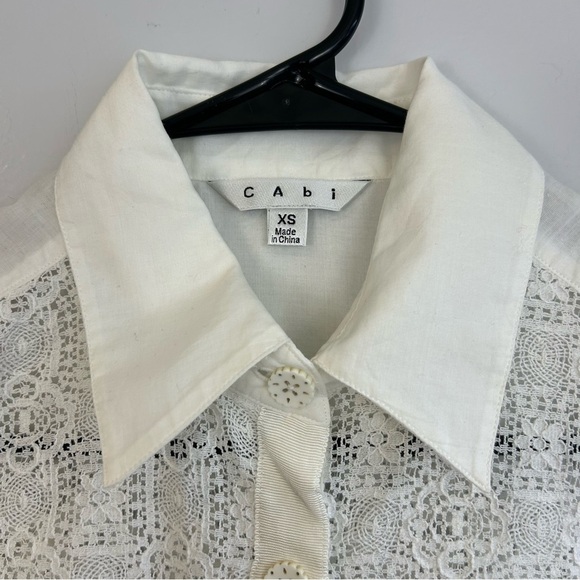 CAbi White Crochet Lace Button Down Sheer Lace Blouse Size XS - Picture 4 of 9